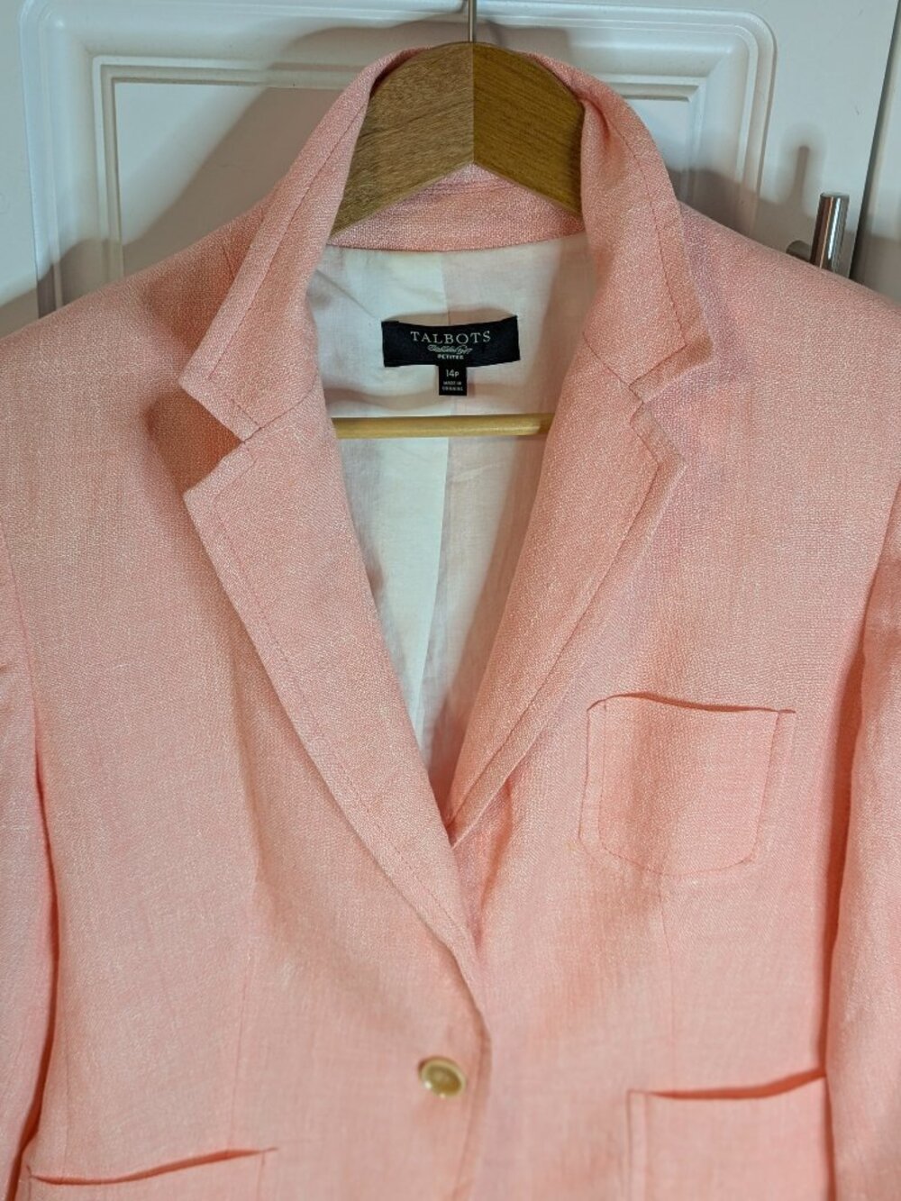 *SALE* Talbots Grace Linen Blend 3/4 Sleeve Blazer Soft Salmon 14P Quiet Luxury - Picture 8 of 16